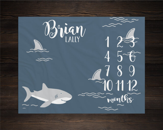 Shark Milestone Blanket Monthly Growth Tracker Baby Shower Gift Newborn Watch Me Grow Boy Nautical Bm25 - image 1