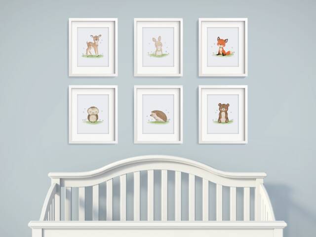 Set Of 6 Nursery Print - Baby Animal Prints Wall Art Woodland Decor Animals Forest - image 1