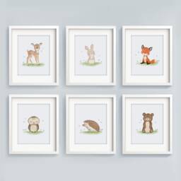 Set Of 6 Nursery Print - Baby Animal Prints Wall Art Woodland Decor Animals Forest - thumbnail 2
