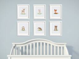 Set Of 6 Nursery Print - Baby Animal Prints Wall Art Woodland Decor Animals Forest - thumbnail 1