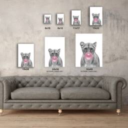 Lion With Pink Bubble Gum. Gifts For Girls. Boys. Wall Art. Animal & Gum Artwork. Gifts. Canvas Set Of 2 - thumbnail 3