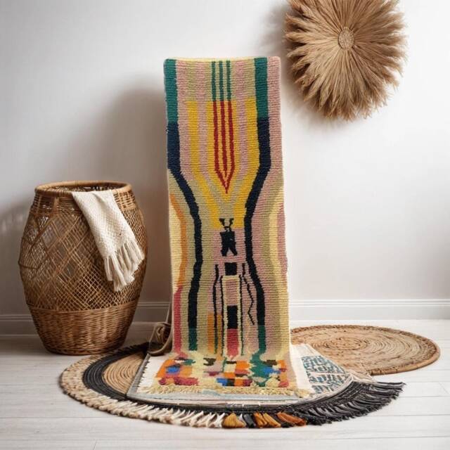 Handmade Moroccan Wool Runner Rug Abstract Berber Hallway Decor - image 1