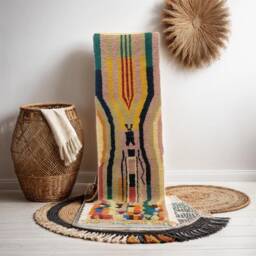 Handmade Moroccan Wool Runner Rug Abstract Berber Hallway Decor - thumbnail 1