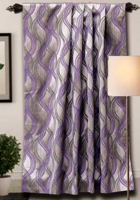 Purple Stripes Jacquard Weave Curtain Panels, Swirls - Rod Pocket, Grommet, Box Pleat, Three Pinch Tab Top & Plain Ring Top - image 1