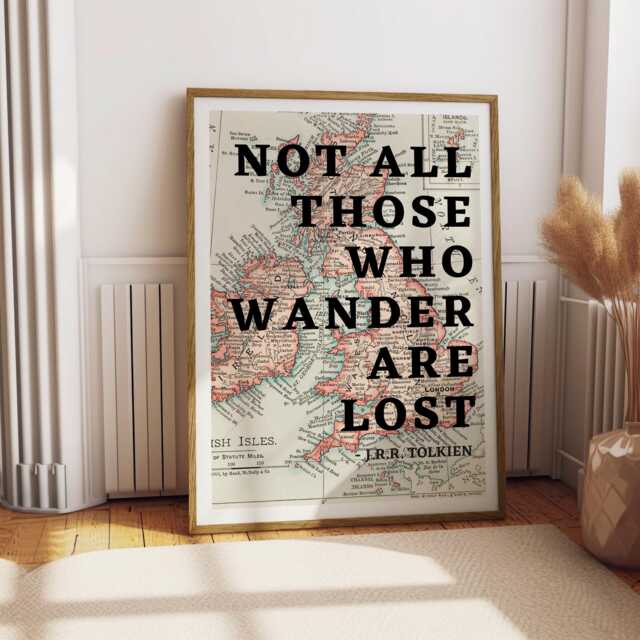 Tolkien Quote Map Print Hiking Typography Art, Gicl??e On Cotton Paper - image 1