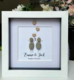 Personalised Engagement Pebble Art Frame, Unique Couple Gift, Picture, Gift For Couples, Wedding Gift - thumbnail 1