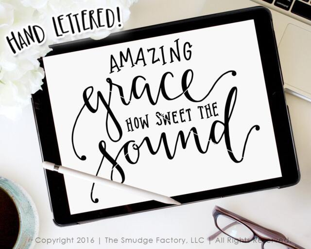 Amazing Grace Hand Lettered Christian Wall Art - Digital Download - image 1