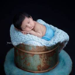 Blue Powder Puff Newborn Baby Blanket Photography Prop Mat - thumbnail 2