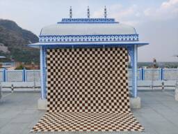 Handmade Wool Checkerboard Rug, Brown & White Berber Design - thumbnail 1