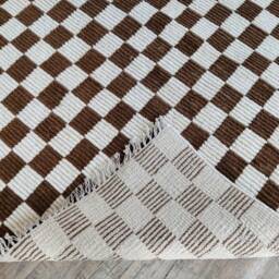 Handmade Wool Checkerboard Rug, Brown & White Berber Design - thumbnail 3