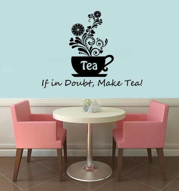 Floral Tea Wall Decals Phrase If in Doubt Make Cup Kitchen Cafe Home Vinyl Decal Sticker Kids Nursery Baby Room Decor M686 - image 1