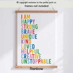 I Am Affirmation Wall Art Print -- Kids Positive Quote Poster, Rainbow Nursery Decor, Motivational Print, Classroom Unframed - thumbnail 2