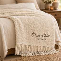 Custom Embroidered Knit Throw Blanket, Personalized Couple Name Blanket, Wedding Gift Blanket, Cozy Sofa Throw, Anniversary & Housewarming - thumbnail 3