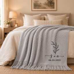 Custom Embroidered Knit Throw Blanket, Personalized Couple Name Blanket, Wedding Gift Blanket, Cozy Sofa Throw, Anniversary & Housewarming