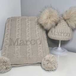 Luxury Baby Blanket & Hat Set -Biscuit-Chunky Knit & -Baby Gift Idea -New Shower-Newborn Pom Matching - thumbnail 2