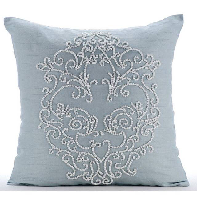 "Handmade Light Blue Euro Pillow Cover 24""x24""/26""x26" - image 1
