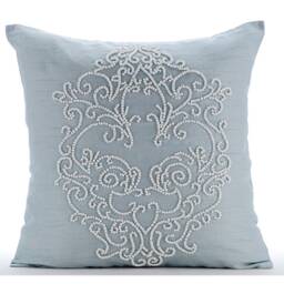 "Handmade Light Blue Euro Pillow Cover 24""x24""/26""x26" - thumbnail 1