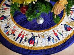 Nutcracker Christmas Tree Skirt, Blue Gold Quilted 3 Sizes