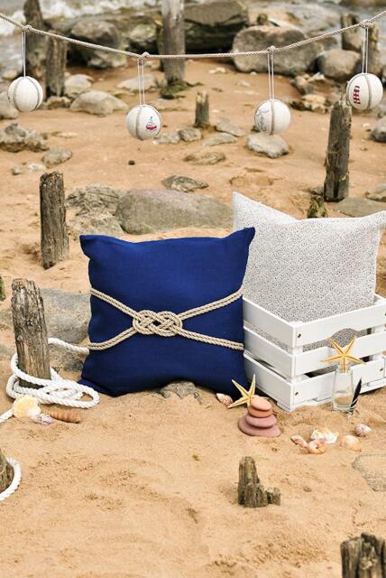 Linen Pillow Case Deep Blue Cover Nautical Cushion Beach Decor With Rope Navy Throw Eco Friendly - image 1