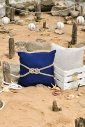 Linen Pillow Case Deep Blue Cover Nautical Cushion Beach Decor With Rope Navy Throw Eco Friendly - thumbnail 1