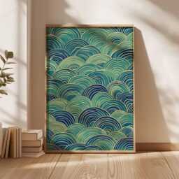 Green Japanese Waves Poster, Hokusai Woodblock Wave Print, Vintage Coastal Wall Art Pattern Art, Asian Home Decor - thumbnail 3