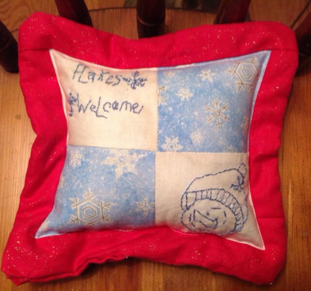 Winter Snowman Snowflake Blue & White Pillow Tuck Shelf Sitter - image 1