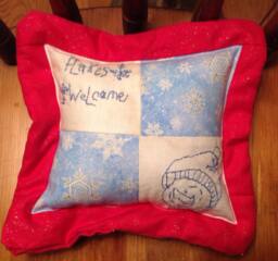 Winter Snowman Snowflake Blue & White Pillow Tuck Shelf Sitter - thumbnail 1