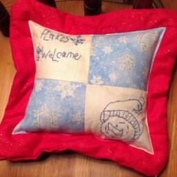 Winter Snowman Snowflake Blue & White Pillow Tuck Shelf Sitter - thumbnail 2