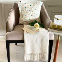 "Art Silk Ribbon Embroidered Ivory Rose Decorative Pillow Sham, 24""x24""/26""x26" - thumbnail 2