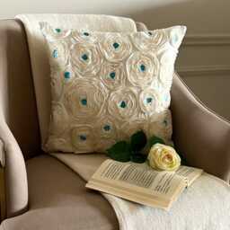 "Art Silk Ribbon Embroidered Ivory Rose Decorative Pillow Sham, 24""x24""/26""x26" - thumbnail 3