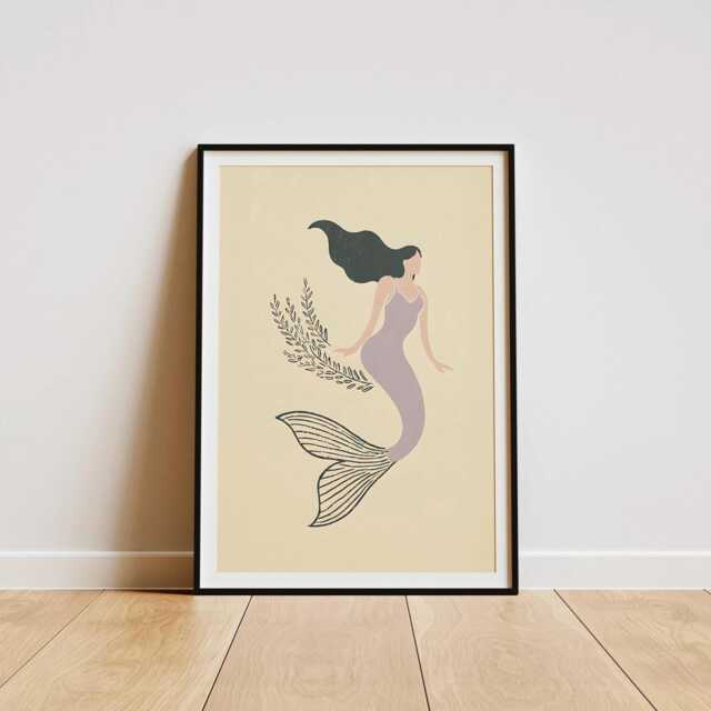 Minimalist Mermaid Wall Art Print Feminine Ocean Style - Mythical Poster - image 1