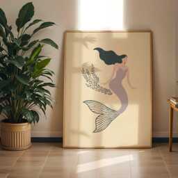 Minimalist Mermaid Wall Art Print Feminine Ocean Style - Mythical Poster - thumbnail 3