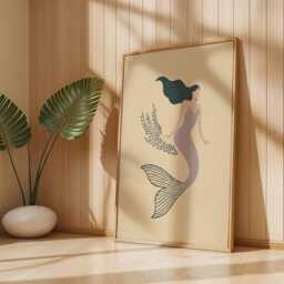 Minimalist Mermaid Wall Art Print Feminine Ocean Style - Mythical Poster - thumbnail 2