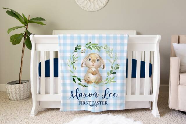 First Easter Gift, Personalized Baby Blanket, Bunny Shower Gift Birthday Animal - image 1