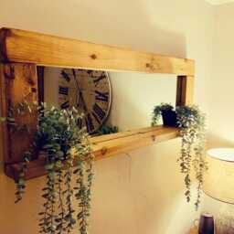 Handmade Rustic Wooden Mirror With Shelf - English Oak Wax Finish Wall - thumbnail 3
