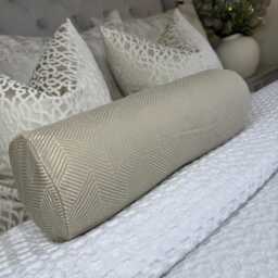 Luxury Geometric Gold Bolster Cushion Duck Feather, Designer Fabric, 16x6 Inch, John Lewis Esher Fabric - thumbnail 4