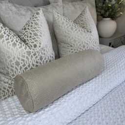 Luxury Geometric Gold Bolster Cushion Duck Feather, Designer Fabric, 16x6 Inch, John Lewis Esher Fabric - thumbnail 2