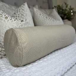 Luxury Geometric Gold Bolster Cushion Duck Feather, Designer Fabric, 16x6 Inch, John Lewis Esher Fabric