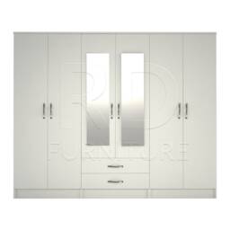 White Wardrobe, Large Wardrobe Ready Assembled Classic 6 Door Mirrored - thumbnail 2