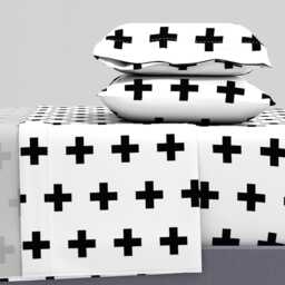 Plus Sign Sheets - Black Crosses On White By Modfox Geometric & Modern Cross Cotton Sateen Sheet Set Bedding Spoonflower