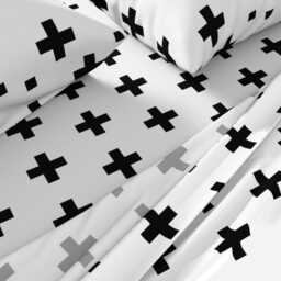 Plus Sign Sheets - Black Crosses On White By Modfox Geometric & Modern Cross Cotton Sateen Sheet Set Bedding Spoonflower - thumbnail 2