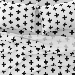 Plus Sign Sheets - Black Crosses On White By Modfox Geometric & Modern Cross Cotton Sateen Sheet Set Bedding Spoonflower - thumbnail 3