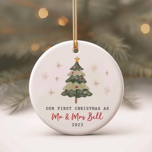 Personalised Couple First Christmas Married Ornament - Our 1St Xmas As Wedding Gift Tree With Stars - image 1