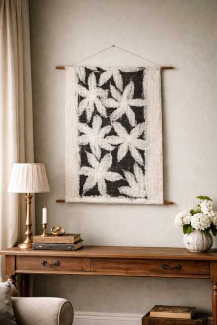 Hand Felted Silk Wool Tapestry Wall Hanging, Floral Fiber Art Textile Art, Handmade Boho Decor, Modern 60x80 cm - image 1