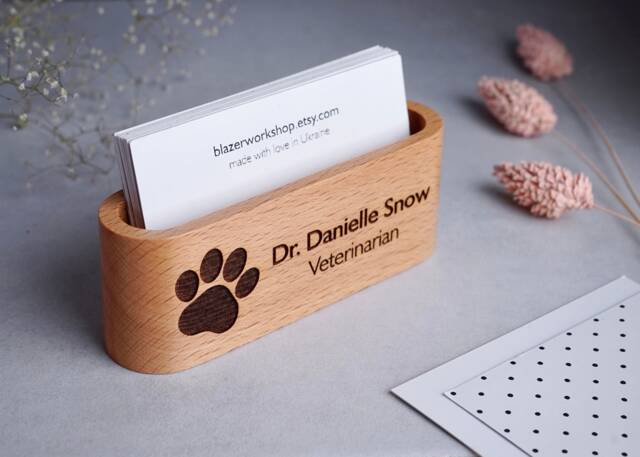 Personalized Veterinarian Gift, Vet Tech Veterinary Pet Doctor, Desktop Business Card Holder, Animal Doctor Decor Art Desk Stand - image 1