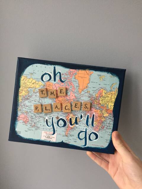 Oh The Places You'll Go Painting, College Graduation, High School Graduation, Travel Gift, Graduation Map Wall Art, New Baby Gift - image 1