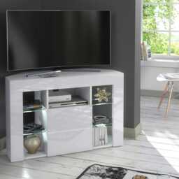 Furneo Venico 02 White Corner Tv Stand 100cm Matt & High Gloss Led Lights - thumbnail 2