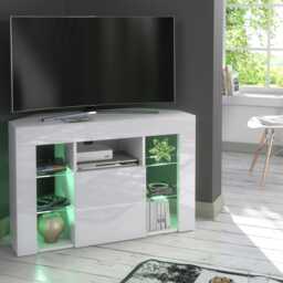 Furneo Venico 02 White Corner Tv Stand 100cm Matt & High Gloss Led Lights - thumbnail 3