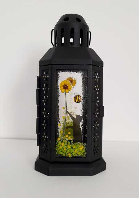 Fused Glass Lantern Cat, Sunflowers & Bee Tealight Holder Candle Holder Cat Gift - image 1