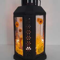 Fused Glass Lantern Cat, Sunflowers & Bee Tealight Holder Candle Holder Cat Gift - thumbnail 3
